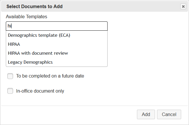 Selecting the Documents Screenshot